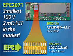 Efficient Power Conversion（EPC）、耐圧100 V、オン抵抗2 mΩの世界最小のGaN FETを発売へ